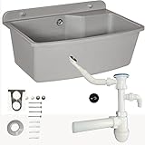 Waschbecken mit Siphon Ausgussbecken aus Kunststoff grau Granit Farbe, 61 cm Länge...