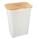 HRB Wäschekorb mit Deckel aus Bambus Rattan 65 Liter, Wäscheaufbewahrung aus Kunststoff,...