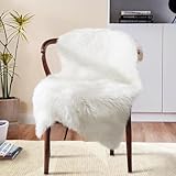 JXLOULAN Faux Lammfell Schaffell Teppich Weiß 60x90 cm, Longhair Fell Flauschiger...