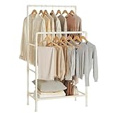 SONGMICS Kleiderständer, Garderobenständer aus Metall, mit 2 Kleiderstangen, 1 Ablage,...