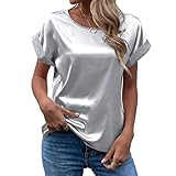 CGGMVCG Damen Sommer Tops Frühling Sommer Damen Kurzarm Seide Satin Hemd Lose Casual...