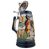 EVERSTYLE Bierkrug mit Deckel – Traditioneller Deutschland Steinkrug 0,7L – Bierseidel...
