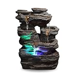 Zen’Light - Zimmerbrunnen Pietra - Steinoptik aus Kunstharz mit Bunten...