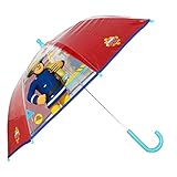 Feuerwehrmann Sam Stockschirm | rot-transparent Kinder Regenschirm, 61 cm