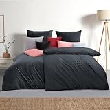 Soifox Winter Flanell bettwäsche 135 x 200 4teilig - Anthrazit Flauschige und warme...