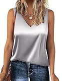 Zeagoo Sommer Damen Satin Tank Tops V Ausschnitt Seidenbluse Cami Ärmellose Tshirt...
