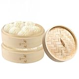 Pizsieat 2 Etagen Bambus Dampfgarer, Bambusdämpfer mit Deckel, Bamboo Steamer,...
