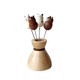 Massivholz Cartoon Tier Obstgabel 304 Edelstahl Fruchtnadel Cocktail Stick Dekonadel...