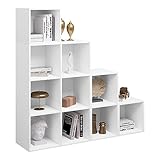 WOLTU Bücherregal weiß, Raumteiler, Stufenregal, Treppenregal, Würfelregal, mit 10...