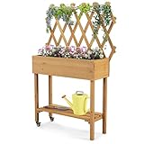 RELAX4LIFE Rollbares Hochbeet mit Rankgitter, Blumenkasten mit Ablage,...