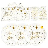 72 Stück Geburtstag Partygeschirr,Happy Birthday Weiß Gold Geburtstag Party Geschirr...
