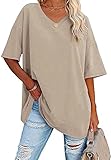 Ebifin Damen Oversize T Shirt mit V-Ausschnitt Kurzärmeliges Casual Lockere Basic Sommer...