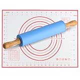 Nudelholz Silikon Teigroller mit Holzgriff, Antihaft Teigrolle, 30.5cm Nudelhölzer zum...