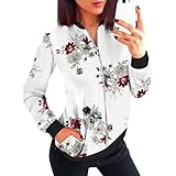 Pilotenjacke Damen Lang - Bomberjacke Damen Blumenmuster Coat Sommer Blouson: Kurz...