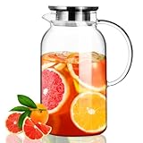 PARACITY Wasserkaraffe 1.8 Liter, Glaskaraffe mit Deckel, Heiße und kalte Glas Karaffe...