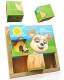 Flayrae® Würfelpuzzle Holz 4x4cm - Deutschlands beliebteste Haustiere - 9 Montessori...