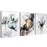 Novart Wandbilder Set Blumen Abstrakt - KOMPLETT AUFHÄNGFERTIG - Wohnzimmer Schlafzimmer...