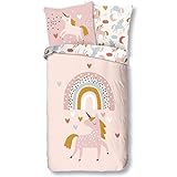 Aminata Kids Bettwäsche Einhorn 135-x-200 Mädchen Kinder Baumwolle Jugendliche...