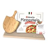 dewilo Pizzastein + Pizzaschaufel für Backofen und Grill: Pizza Stein eckig (rechteckig)...