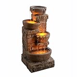 Teamson Home 84,5 cm Kaskadierende Schalen & Gestapelte Steine LED Outdoor-Wasserbrunnen...