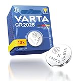 VARTA Batterien Knopfzellen CR2025, 10 Stück, Lithium Coin, 3V, kindersichere Verpackung,...
