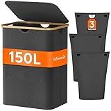 Lifewit 150L Wäschekorb mit Deckel, Wäschesammler 3 Fächer, Wäschebox...
