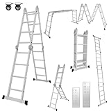 Ollewiellan Mehrzweckleiter 7 in 1 Multifunktionsleiter Alu Leiter 470cm 4x4 Stufen bis...