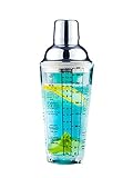 400 ml Glas-Cocktail-Shaker, Martini-Shaker bedruckt mit 6 Getränkerezepten,...