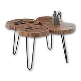 Stella Trading COLE MINI Couchtisch Baumscheibe Akazie Massivholz mit schwarzem...