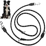 Reflektierende Doppel-Hundeleine, 1,3 cm, verstellbar, Nylon, mit 2 Karabinern und 3...