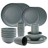 Dhnvcud 24 Stück Camping Geschirr Set, Camping Teller Set 6, Unzerbrechlich Kunststoff...