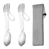Edelstahlgabel Campingbesteck 5 in 1 Multifunktionaler Löffel Gabel Messer...