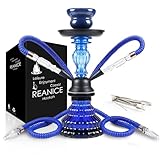 REANICE 11'Shisha Komplett Set Hookah mit 2 Schläuchen Wasserpfeifen blau rauchendes Glas...