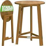 Casaria® Stehtisch Holz Klappbar 110cm Hoch Ø80 cm Rund Akazie Rustikal Indoor...