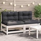 Homgoday Gartensofas ohne Armlehnen mit Kissen 2 STK. Weiß Kiefernholz Gartenlounge,...