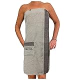 JEMIDI Sauna Frottee Kilt Sarong M-XXL Damen oder Herren Anthrazit Grau mit Stickerei 100%...