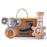 Personalisierter Beißring Baby- 3 Stück Set Babyrassel mit gehäkelten Tieren und...