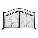 Kaminschutzgitter Schwarz mit magnetischer Doppeltür mit Rautenmuster Grill...