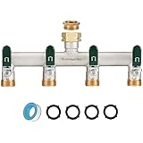Wasserverteiler 4fach, 4 Wege Verteiler Wasser, Vernickelt Messing Wasserhahn...