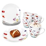 MamboCat Marie 12tlg Frühstücksset I Porzellan-Geschirr mit Blumenwiese-Dekor...