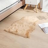 JXLOULAN Faux Lammfell Schaffell Teppich Hellbraun 60x90 cm, Longhair Fell Flauschiger...