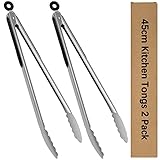 Barbecue Tongs Stainless Steel 45 cm Long Metal Kitchen Tongs Heat Resistant Silicone...