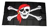 FahnenMax Fahne/Stockflagge Pirat rotes Kopftuch 30 x 45 cm Flagge