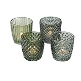 Windlicht Glas grün Teelichthalter 4er Set