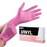 OKIAAS Einweghandschuhe Pink L, Vinyl Einmalhandschuhe Puderfrei, 5 mil, 50...
