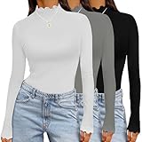 Ekouaer Damen Langarm Langarmshirt Rundhlas Rollkragenpullover Basic...