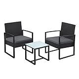 SONGMICS Balkonmöbel, Gartenmöbel-Set, aus PE-Polyrattan, Lounge-Set, Tisch und 2...