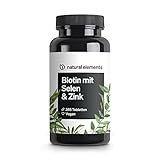 Biotin + Selen + Zink für Haut, Haare & Nägel - 365 vegane Tabletten - Premium...