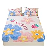 LRUD Blumen Spannbettlaken 140x200cm, Mädchen Spannbetttuch 2 Teilig Mikrofaser Bettlaken...