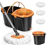 Spin Mop und Eimer mit Auswringer Set, Doppeleimer Separates Schmutzwasser, 360°...